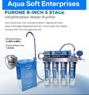 PureOne Micra 8-Inch 5 Stage Stainless Steel Water Purifier (UF + CTO + GAC + PPF + CTO)